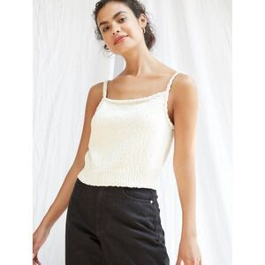Callahan Avisa Knit Boucle Cropped Tank Top Nubby Creme White 100% Cotton Medium